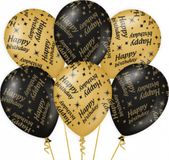 Paper Dreams Happy Birthday verjaardag feest ballonnen - 6x stuks - zwart/goud