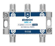 EDISION SDC-4 tv-antenneverdeler 4 uitgangen, satelliet- en tv-splitter met F-aansluiting, tv-signaalverdeler, frequenties 5-2400 MHz, DVB-S2, DVB-T2, DVB-C, DC 4-weg doorgang