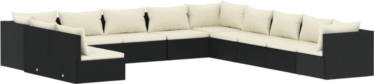 vidaXL 11-delige Loungeset met kussens poly rattan zwart