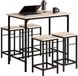 SoBuy Bartafel met 4 krukken/stoelen - Tuinset 5 delige - Eettafel set - voor keuken, eetkamer, bistro - Naturel, OGT11-N