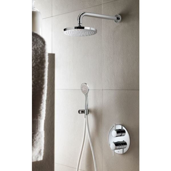 hotbath IBS 1A complete thermostatische douche inbouwset Buddy met 2 weg stop omstel geborsteld nikkel 3 standen wandarm 20cm IBS1AGN-3s-W-20cm