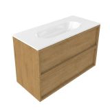 Saniclass Set meuble de salle de bain avec cadre en bois - 100x45x73.9cm - Lavabo en céramique Chaci blanc - 1 vasque - 1 trou pour robinet - 2 tiroirs - chêne mat naturel (bois) SW1578594/SW718718