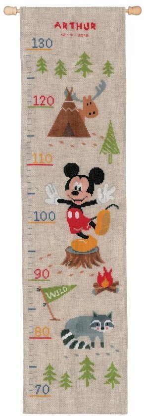 Vervaco borduurpakket PN0167666 mickey mouse, groeimeter/meetlat, in the wood