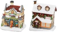 Merkloos / Sans marque Kaemingk B.V. Set van 2x Kerstdorp Kersthuisjes Bakkerij en Speelgoedwinkel met Verlichting 12,5 cm