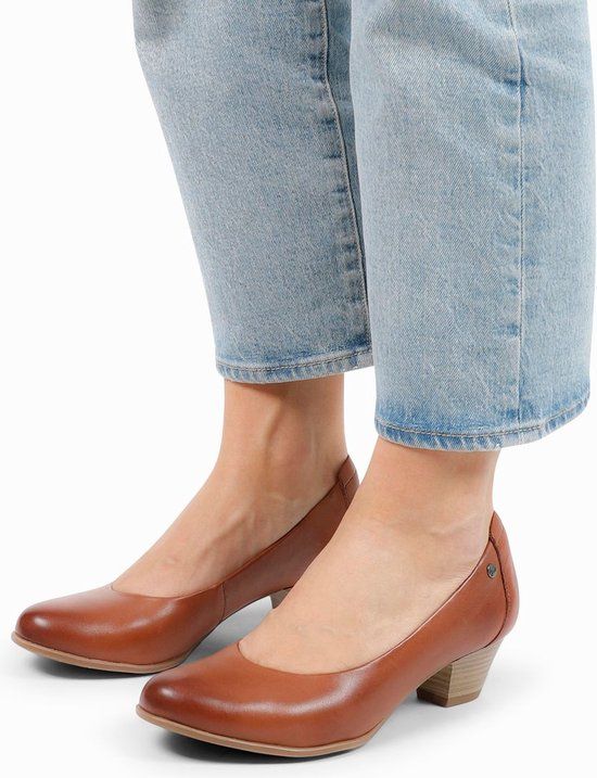 No Stress Dames Cognac Bruine Pumps met Lage Hak - Maat 40