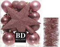 Shoppartners Bv Décoration de Noël Boules de Noël en plastique 35 pièces Vieux rose 5-6-8 cm