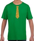 Bellatio Decorations Shoppartners Bv Verkleedkleding t-shirt - groen - met kleine Stropdas - goud glitters - voor kinderen - carnaval 146/152