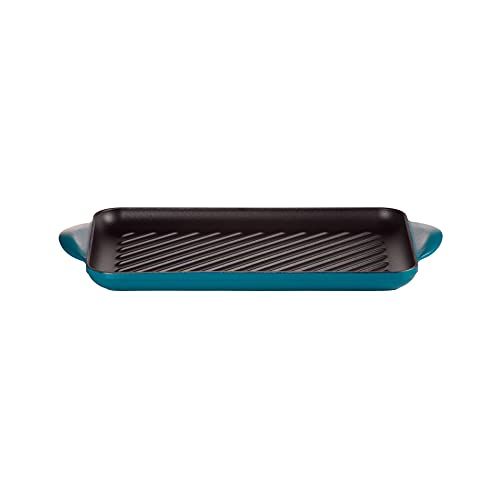 Le Creuset Geëmailleerde gietijzeren rechthoekige grillplaat, 32 cm, diep groenblauw, 20202326420460