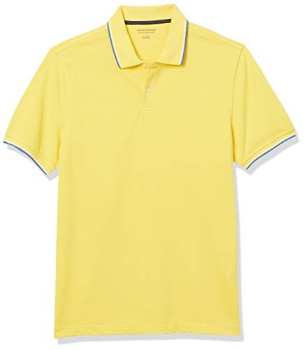 Amazon Essentials Men's Slim-Fit Pique Polo Shirt - Yellow/Blue/White - XS