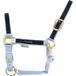 Cavezza in nylon con riporto colorato, fibbie colore ottone e doppia regolazione