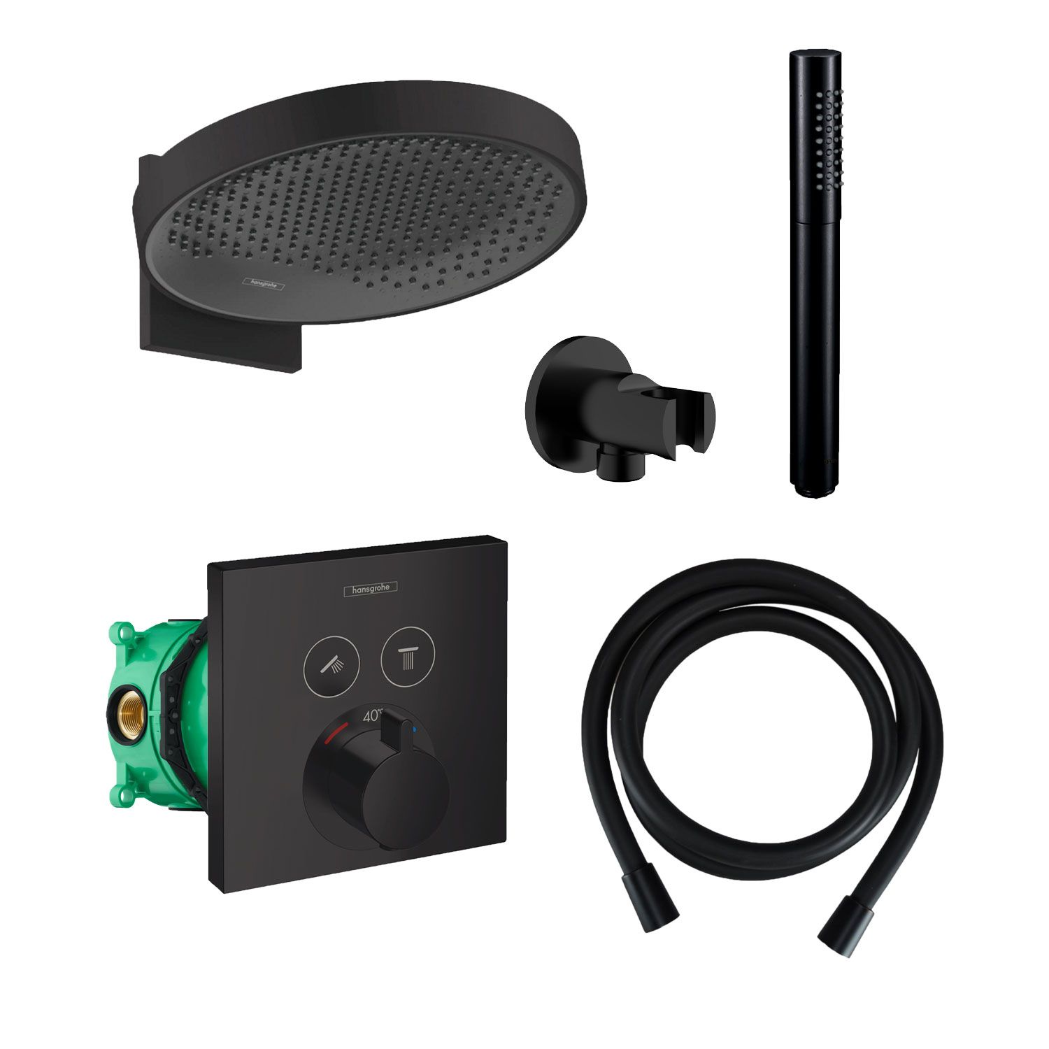 Hansgrohe Rainfinity regendoucheset met muuraansluiting PowderRain 360 mat zwart