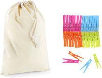 Shoppartners Bv Sac à linge / sac avec cordon de fermeture et 32 pinces à linge en plastique de différentes couleurs - sac à pinces / sac de rangement