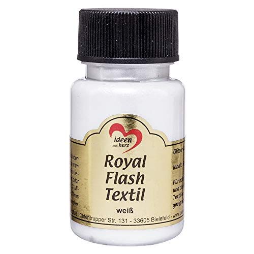 Ideen mit Herz Royal Flash Textiel, glitter metallic verf, zeer dekkend, romige textielverf op waterbasis, voor licht en donker textiel, 50 ml (wit)