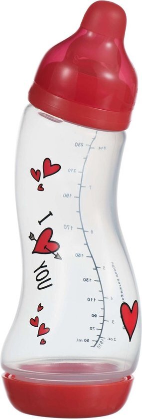 Difrax S-babyfles - Natural - 250 ml - I Love rood