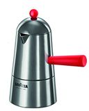 ILSA Pop Carmencita Caffettiera in Alluminio, Manico Rosso, 6 Tazze, Argento