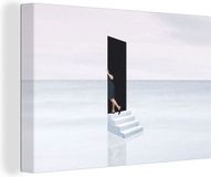 OneMillionCanvasses Canvas Schilderij - Abstract - Man - Deur - Trap - Wit - 140x90 cm