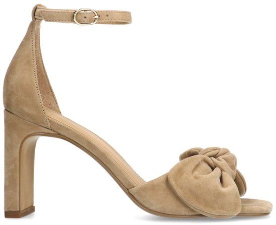 Manfield Dames Beige Suède Sandalen met Hak - Maat 41