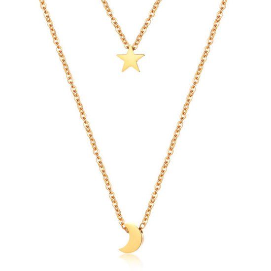 Cilla Jewels Dubbele ketting Edelstaal verguldkleurig Star Moon