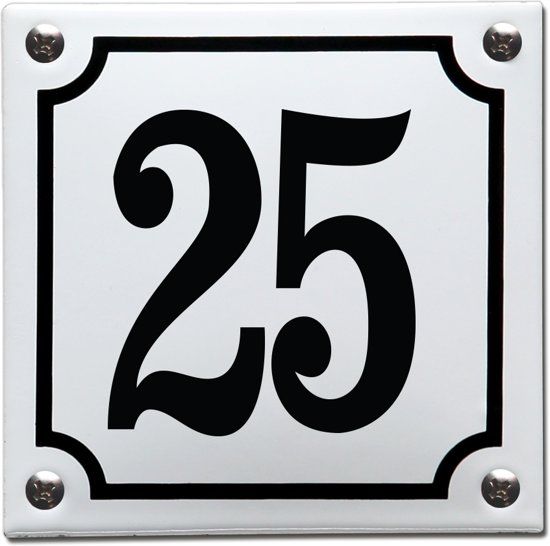 EmailleDesign® Emaille huisnummer wit/zwart nr. 25