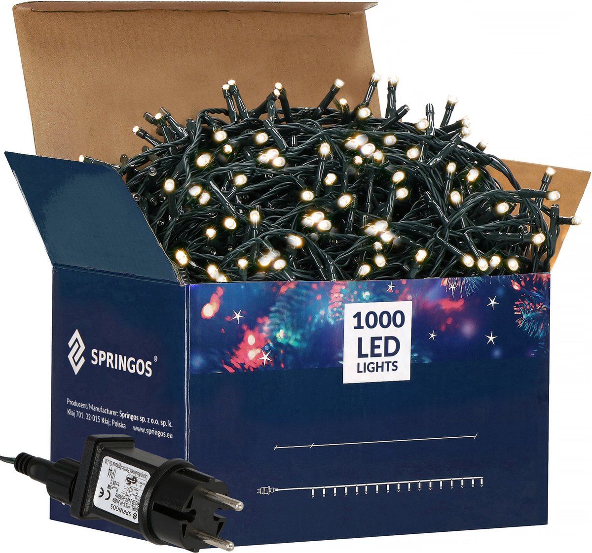 Springos Kerstverlichting - 50 m - 1000 LED - Warm wit - Zwart