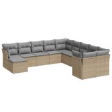 vidaXL 11-delige Tuinset met Kussens, Poly Rattan, Beige