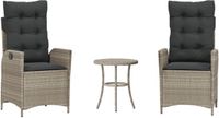 vidaXL 3-delige Bistroset met kussens poly rattan lichtgrijs