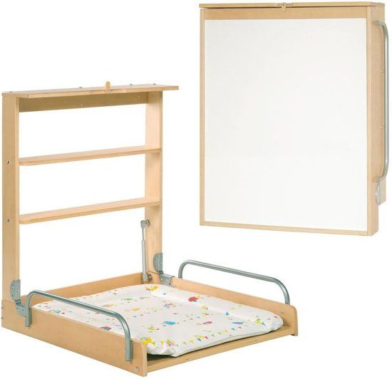 Roba Verticale houten commode voor wandmontage + aankleedkussen - beige