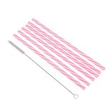 Homéa Set van 6 herbruikbare kunststof rietjes, roze en wit, gestreept, 23 cm + borstel