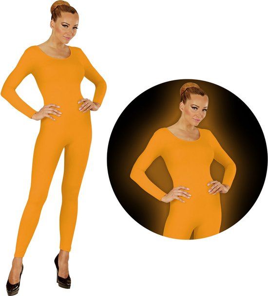 Neon Oranje Bodysuit - Maat M/L - Vrouwen - 80's & 90's - Disco - Handwasbaar