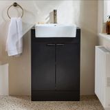 Hudson Reed Cluo Collectie meuble de lavabo noir gris 55cm avec lavabo | poignées profilées en laiton brossé