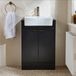 Hudson Reed Cluo Collectie meuble de lavabo noir gris 55cm avec lavabo | poignées profilées en laiton brossé
