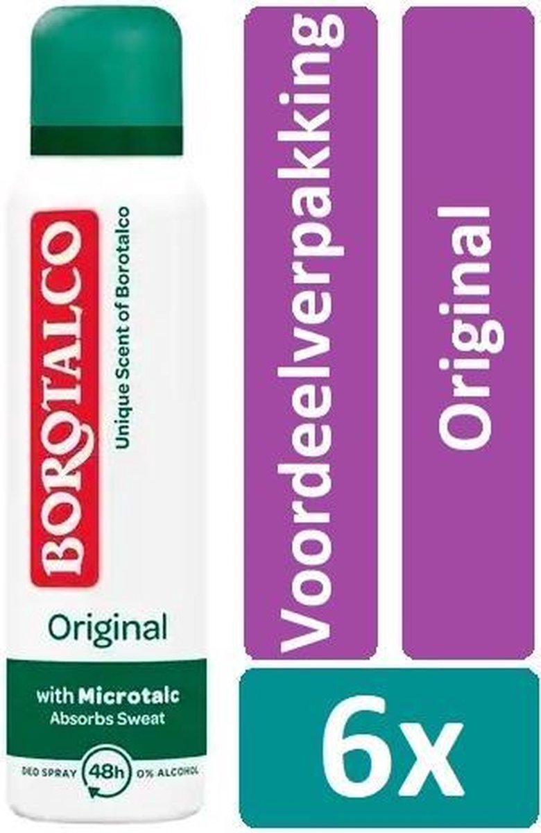 Borotalco Deodorant Spray 150 ml Original 6 stuks Voordeelverpakking