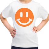 Bellatio Decorations T-shirt voor meisjes - Smile / Emoticon - wit - kinderen 122/128