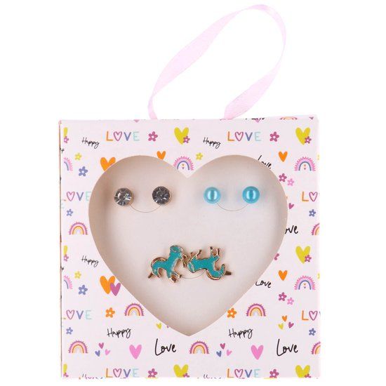Top1Toys Happy Love Oorbellen set blauwe paarden - Kindersieraden 3 stuks