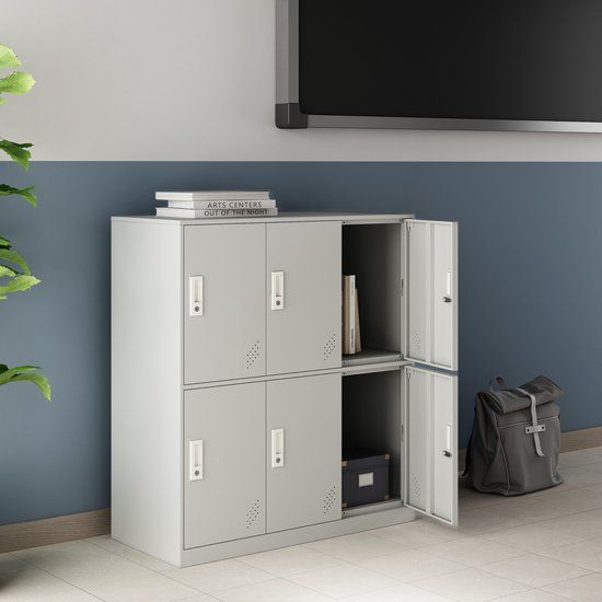 en.casa Metalen kast Rautavaara 100x90x40 cm met 6 deuren lichtgrijs