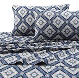 Tribeca Living 200-GSM damast afgedrukt diepe zak flanel vel set koningin