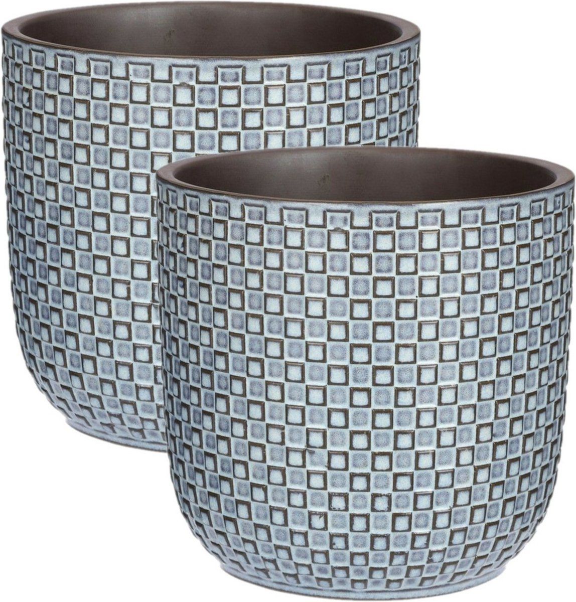 Mica Decorations - Plantenpotten/bloempotten 2x stuks - Keramiek blauw - D19/H18 cm