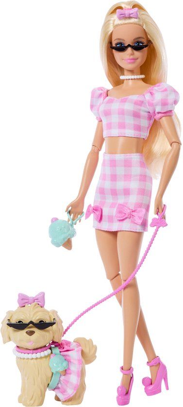 Barbie Twinning Looks – Modepop met Hondje in Gingham Outfit