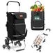 Sekey XXL boodschappentrolley trapklimmer met 3 wielen, winkelwagen voor kamperen en boodschappen met in hoogte verstelbare handgreep, aluminium 3-in-1 trolley, inclusief koelvak en drankvak, zwart