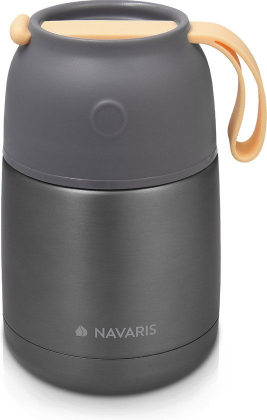 Navaris Thermosbeker - 450ml - RVS - Donkergrijs