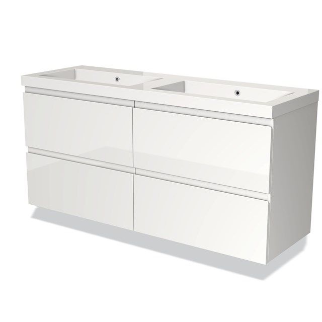 Maxaro Badkamermeubel 140cm Modulo Hoogglans Wit 4 Lades Greeploos Wastafel Mineraalmarmer