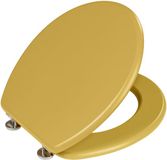 Wenko WC bril Prima - mat mosterdgeel MDF - FSC hout - RVS scharnieren