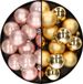 Decoris Kleine kerstballen - 32x st - goud en lichtroze - D4 cm - plastic - kerstversiering