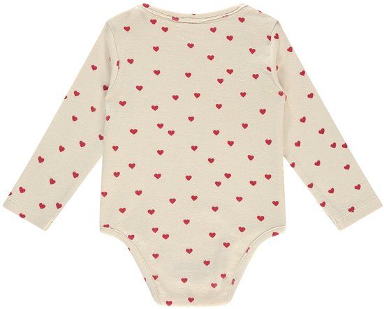 A Tiny Story unisex romper pearl met hartjesprint ecru korte mouw maat 68