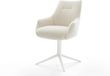 Chaise de salle à manger Alja-Flex avec accoudoir piètement croisé blanc teddy beige pivotant à 360° fonction basculante noyau à ressorts ensachés