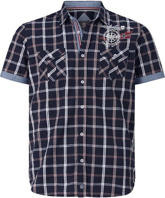 Jan Vanderstorm heren overhemd met korte mouwen - 47/48 - donkerblauw - Plus Size