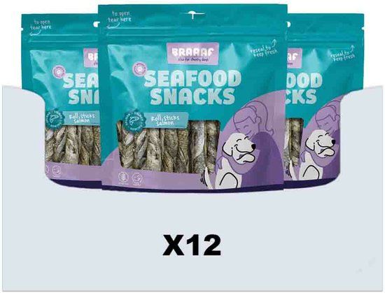 Braaaf Hondensnack Rol Sticks Zalm 12 cm - 12 x 175 gr - Voordeelverpakking