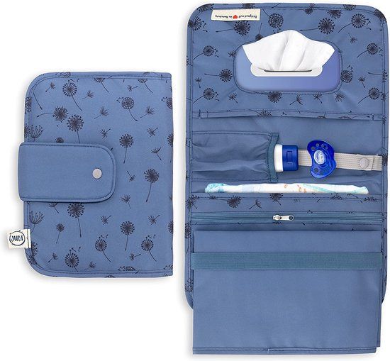 Luiertas met luierkussen - blauw met paardenbloemen