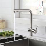 Merkloos Keukenmengkraan - Lagedruk - Met uittrekbare handdouche - Twee straalsoorten - 360° draaibaar - Voor boiler - RVS