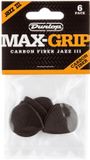 Dunlop 471P3C Max Grip Jazz III Carbon Fiber 1.38mm Plectrum 6-Pack